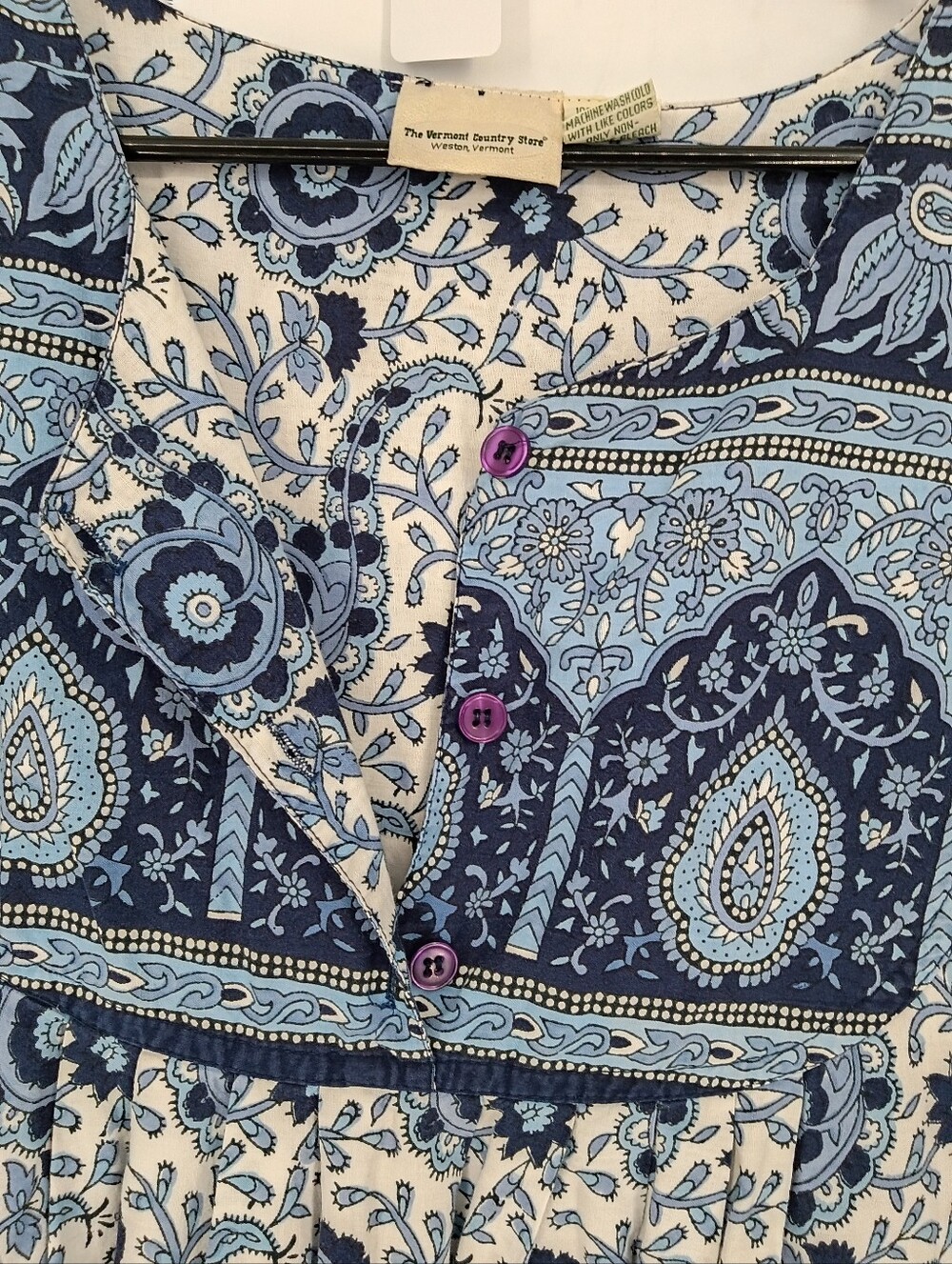 The Vermont Country Store Blue Paisley V-Neck Midi Dress Cottagecore Loungewear - Picture 6 of 6